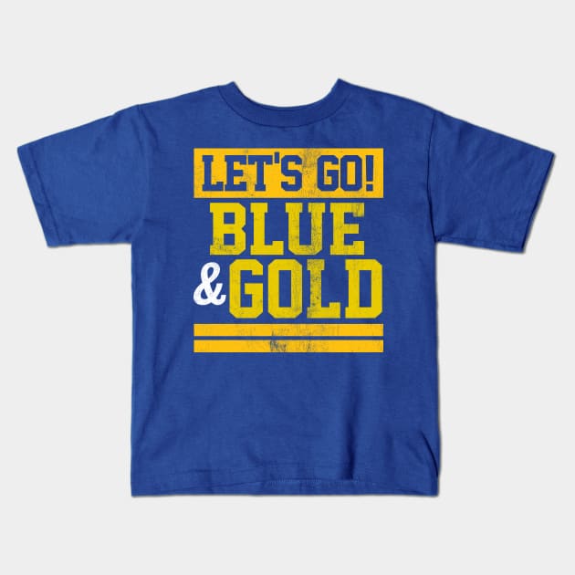 Let's Go Blue & Gold Team Favorite Colors Vintage Game Day Kids T-Shirt by DetourShirts